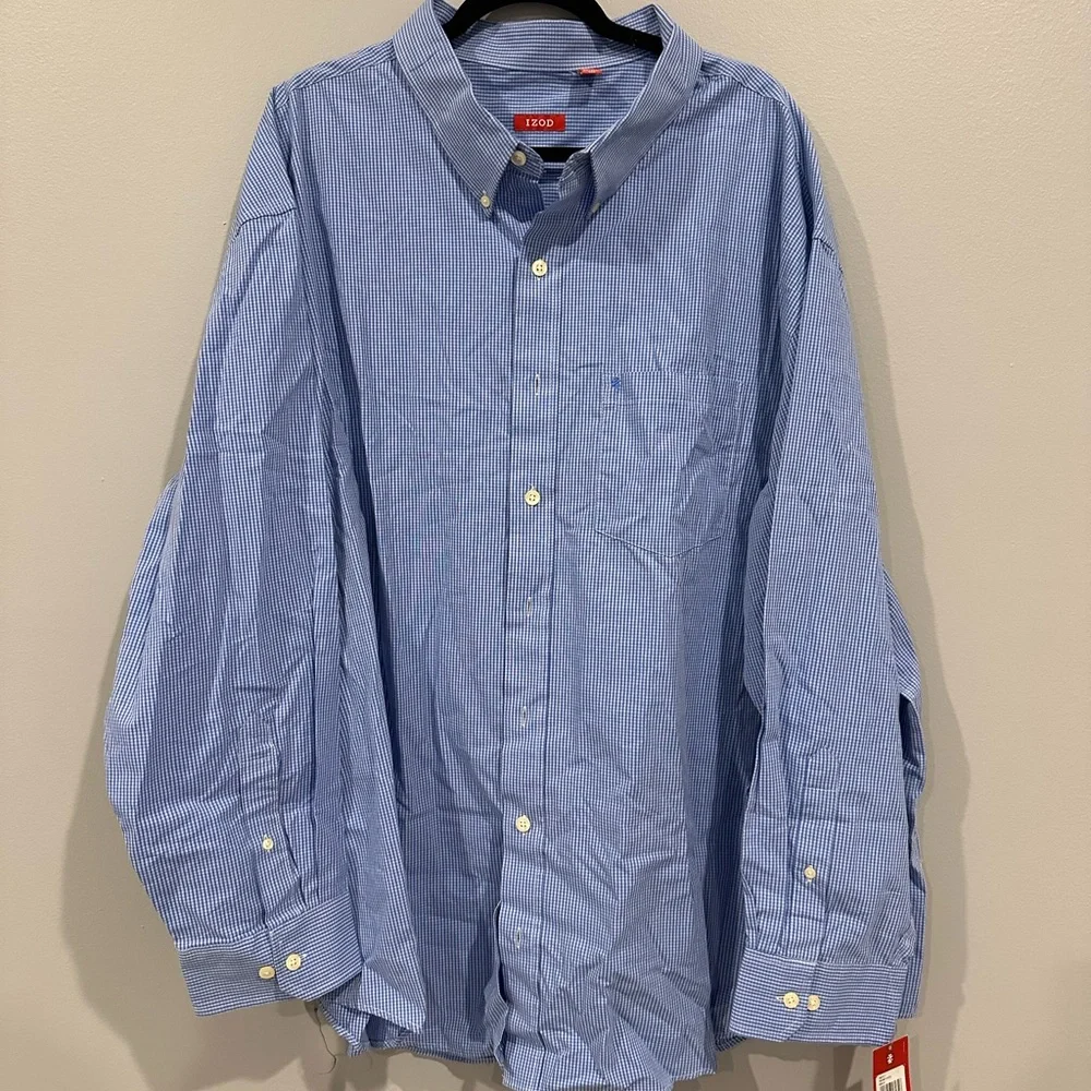 Izod men’s blue check dress shirt, 4XLT - Picture 1 of 5